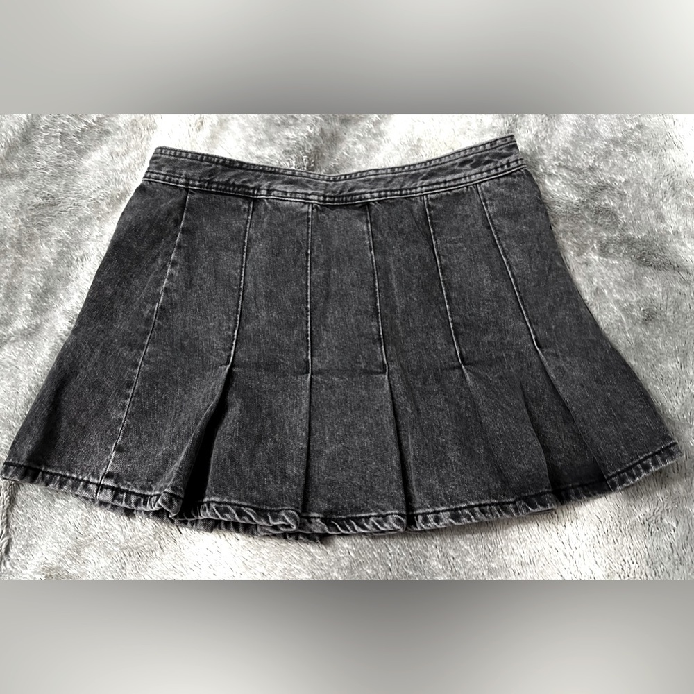 Zara black denim kick pleat mini skirt